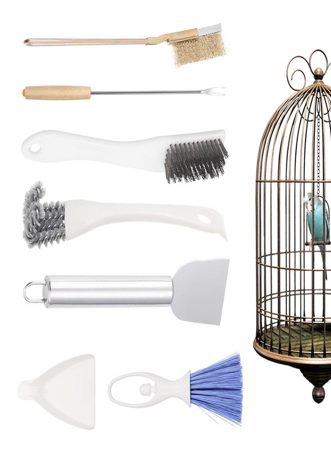 DINTSTYLE 7-Piece Set Bird Cage Cleaner,Small Animal cage Cleaning Tool Wooden and Stainless Steel Cleaning Brush Long Handle Cleaning Brush Spatula Bird Cleaning Bird Drops Multipurpose Cleaning - Image 1